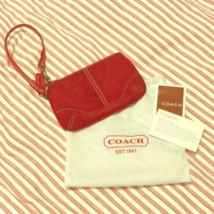 Authentic Red Suede Coach Wristlet
